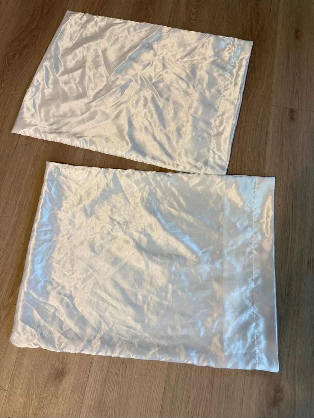 2 standard size White Satin pillowcases - Sleek Silky Finish